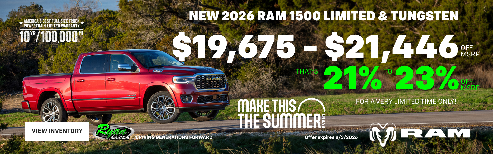 Ryan Auto Mall’s New Ram 1500 Limited & Tungsten Inventory